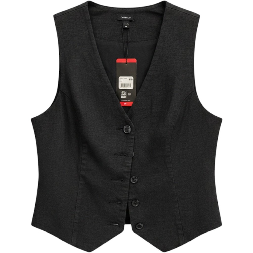 Express Linen Vest Womens XS Charcoal Gray Button Front Tailored Waistcoat‎ NEW